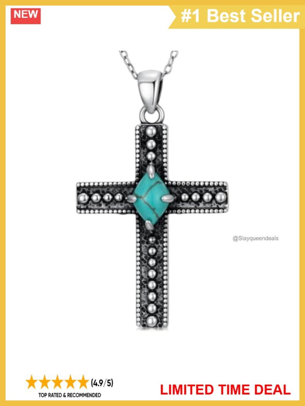 Turquoise Cross Necklace 925 Sterling Silver Pendant Jewelry for Women